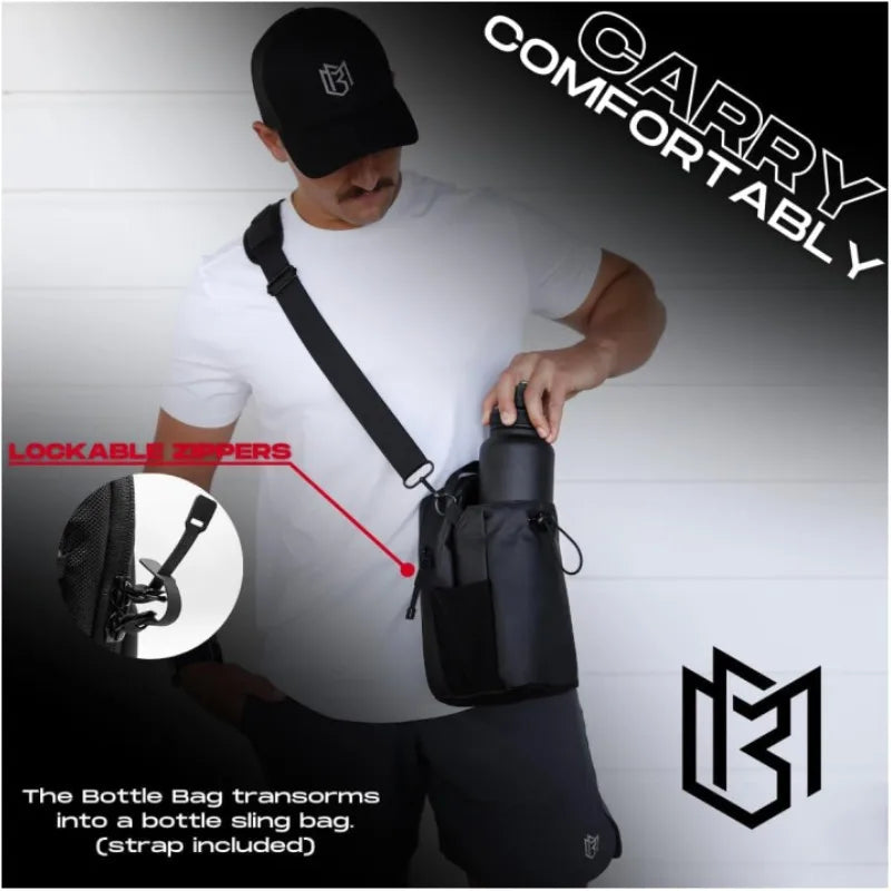 Magnetic Gym Sling Bag Water Bottle & Phone Holder Waterproof Crossbody Bag for Outdoor Sports Travel Fitness Accessories
