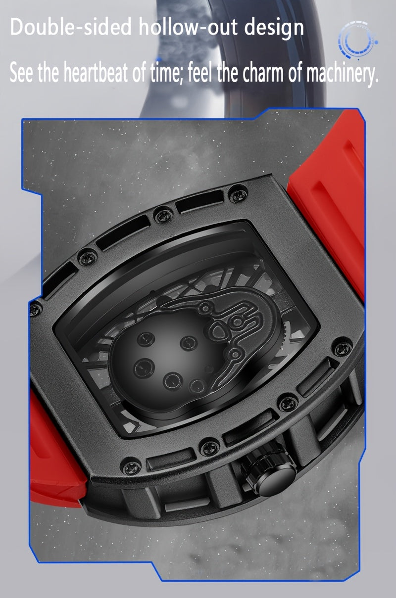 Men’s Richard Sports Watch Quartz Movement | Barrel-Shaped Case | Red Accent Dial
