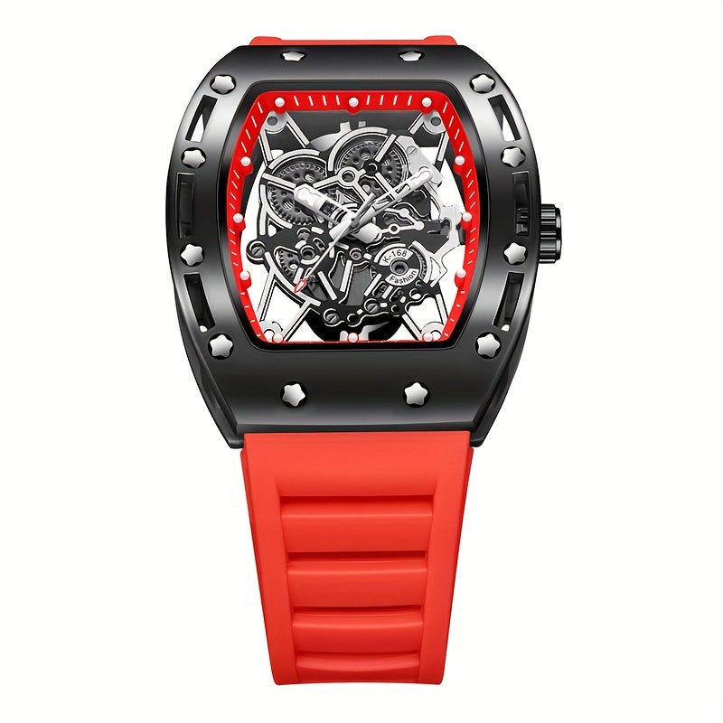 Men’s Richard Sports Watch Quartz Movement | Barrel-Shaped Case | Red Accent Dial