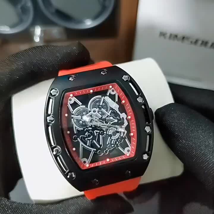 Men’s Richard Sports Watch Quartz Movement | Barrel-Shaped Case | Red Accent Dial