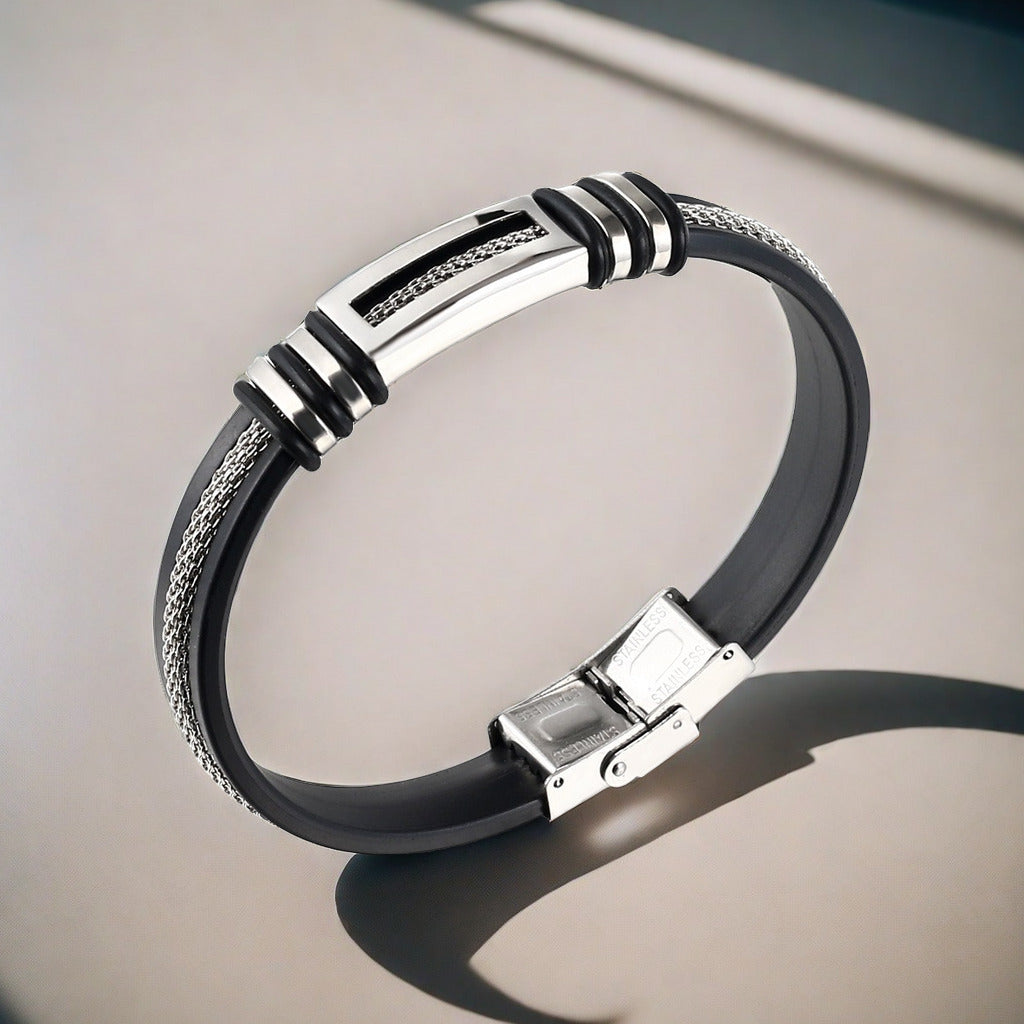 Gorgeous, fashionable, and minimalist Stainless Steel genuine Faux Leather bracelet,