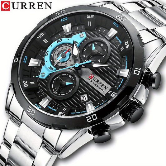 Men's Luxury Quartz Watch with Chronograph - 6-Hand Stainless Steel Business Casual Wristwatch