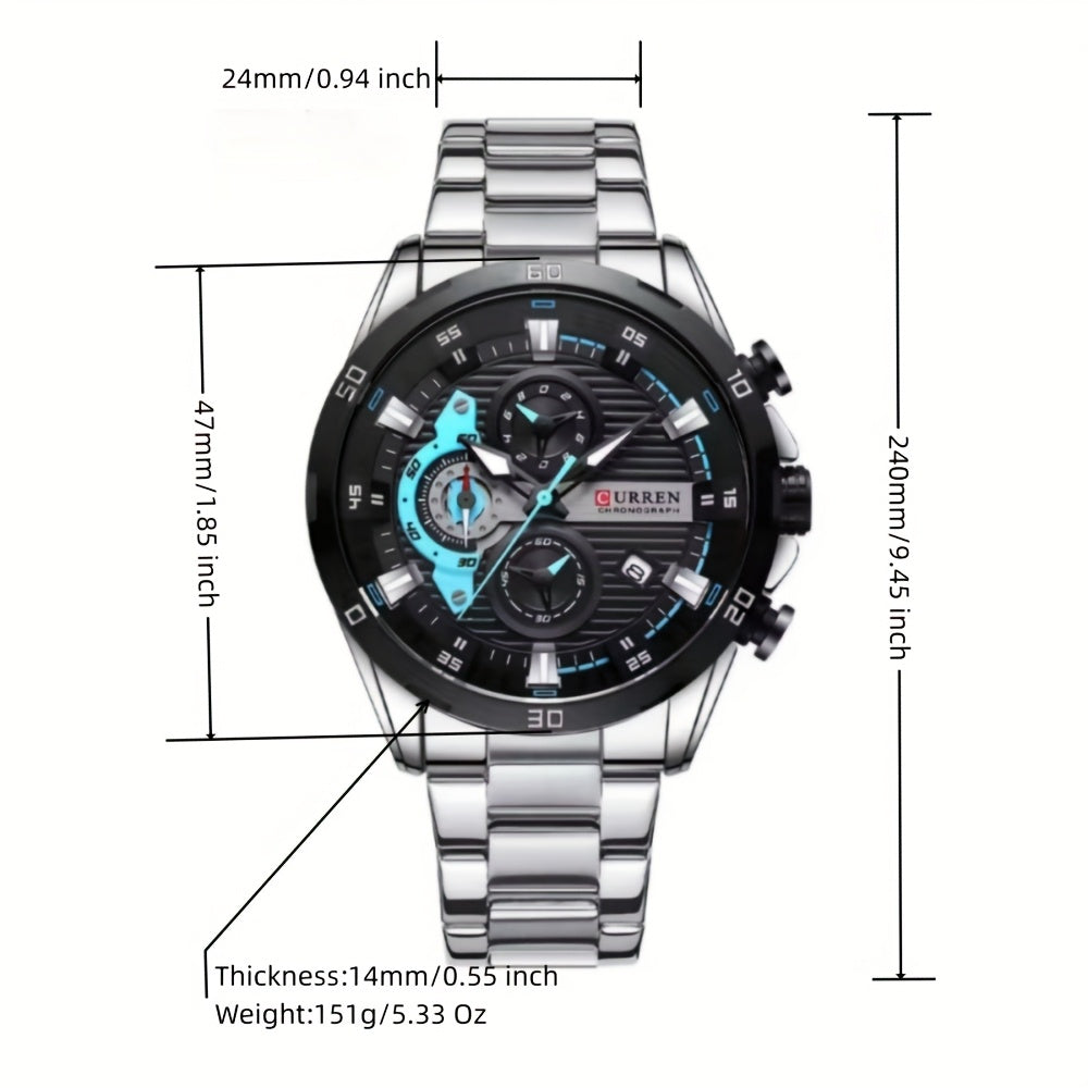 Men's Luxury Quartz Watch with Chronograph - 6-Hand Stainless Steel Business Casual Wristwatch