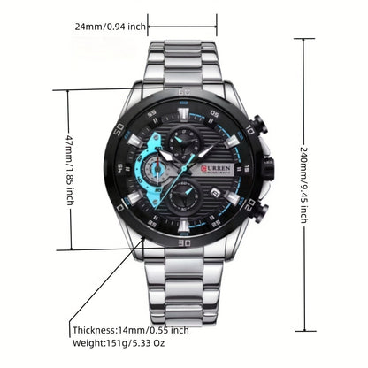 Men's Luxury Quartz Watch with Chronograph - 6-Hand Stainless Steel Business Casual Wristwatch