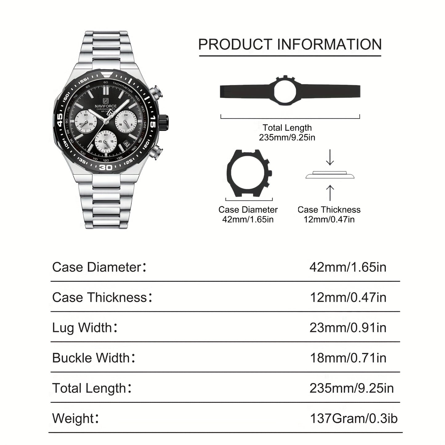 NAVIFORCE Men'S Luxury Business Watch, Multi-function Chronograph Waterproof Men Watches,