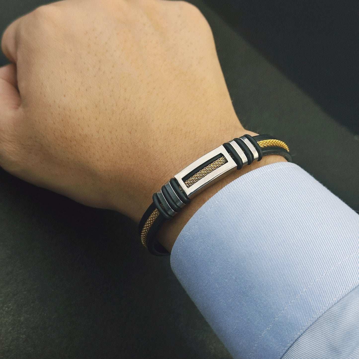 Gorgeous, fashionable, and minimalist Stainless Steel genuine Faux Leather bracelet,