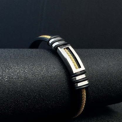 Gorgeous, fashionable, and minimalist Stainless Steel genuine Faux Leather bracelet,