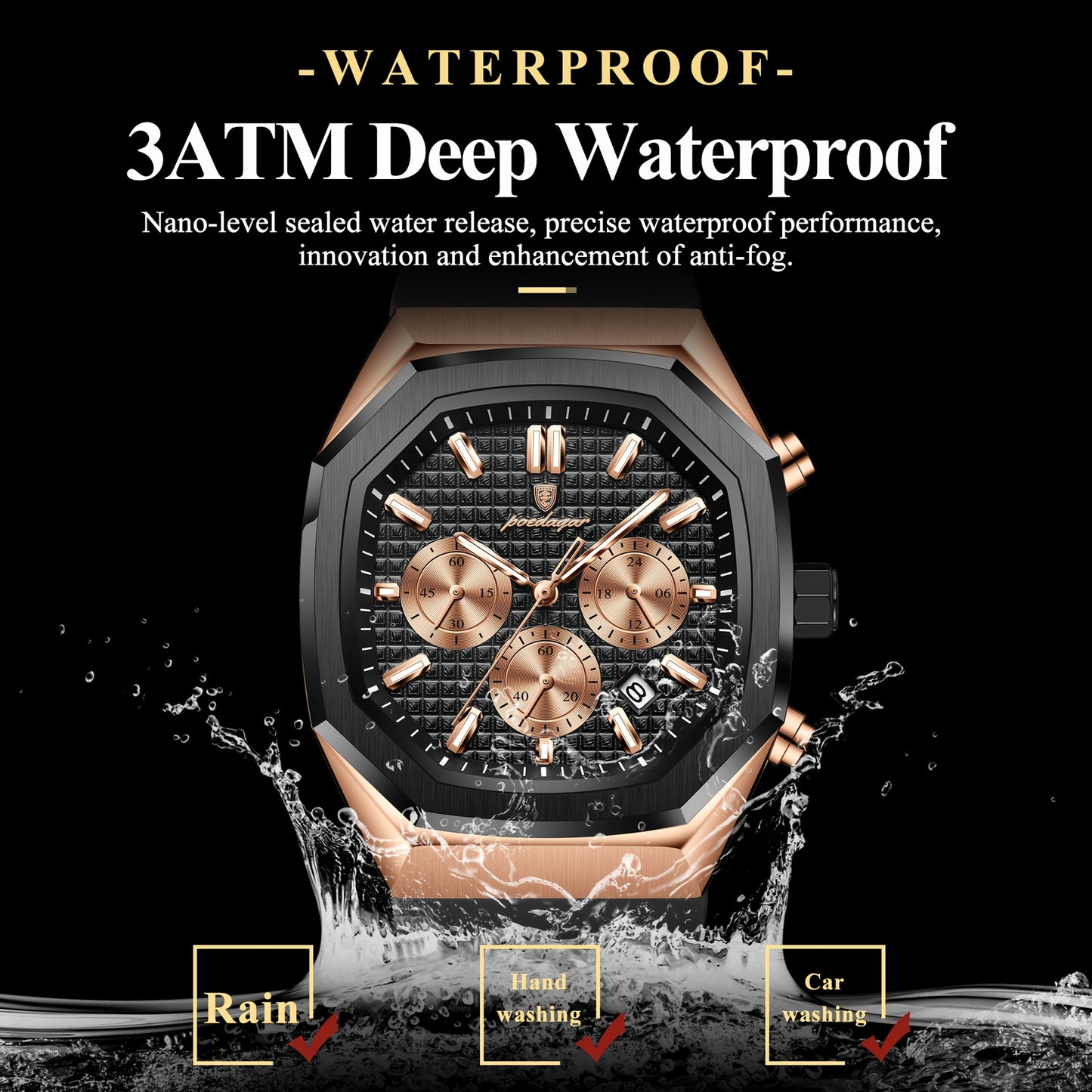 POEDAGAR Men's Watch - Waterproof up to 3ATM,