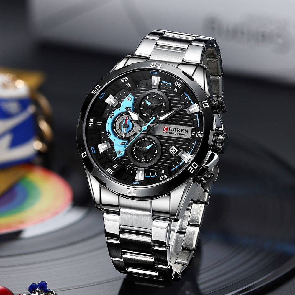 Men's Luxury Quartz Watch with Chronograph - 6-Hand Stainless Steel Business Casual Wristwatch