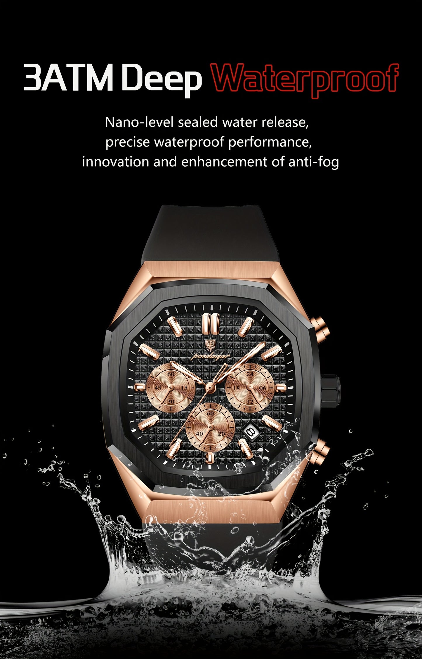 POEDAGAR Men's Watch - Waterproof up to 3ATM,