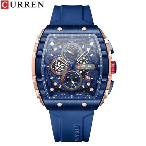 CURREN 8442 Fashion Large Dial Sports Watch with Unique Rectangular Hollow Design