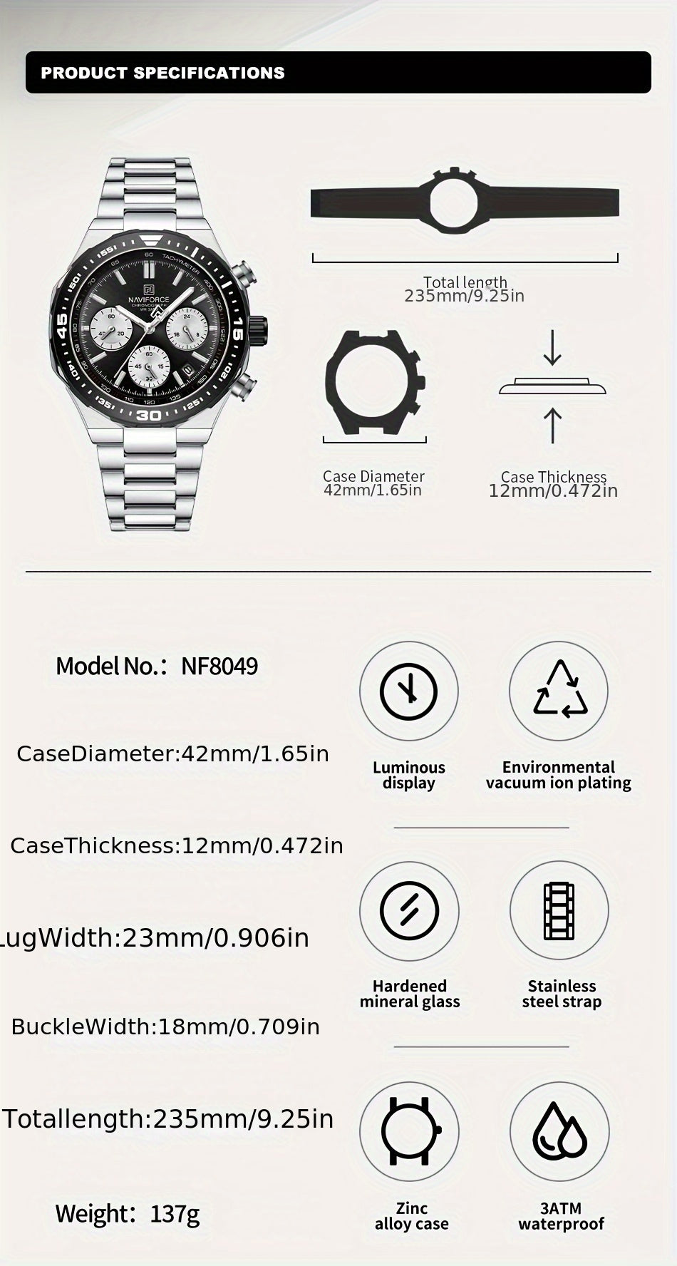 NAVIFORCE Men'S Luxury Business Watch,