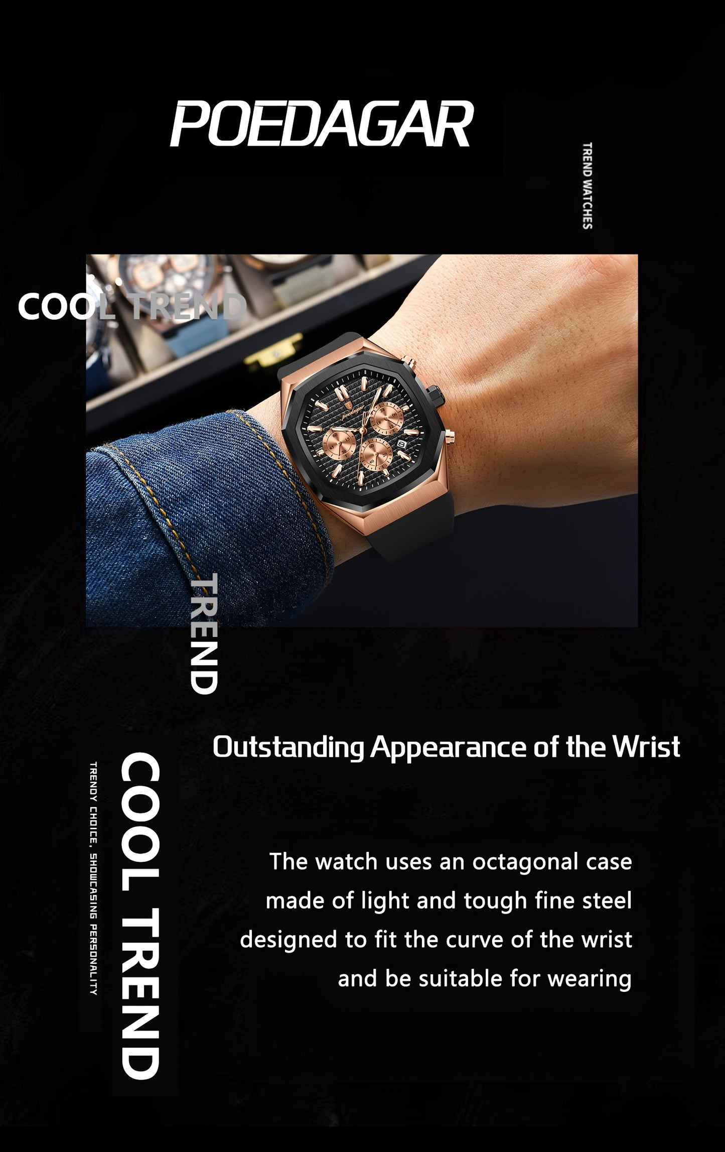 POEDAGAR Men's Watch - Waterproof up to 3ATM,