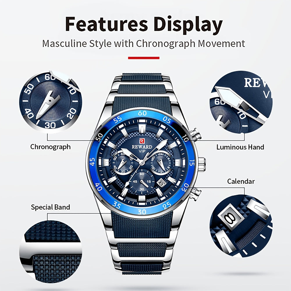 Reward Luminous Men's Watch-Luxury Sports Chronograph with Silicone Strap