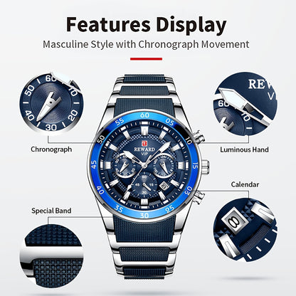 Reward Luminous Men's Watch-Luxury Sports Chronograph with Silicone Strap