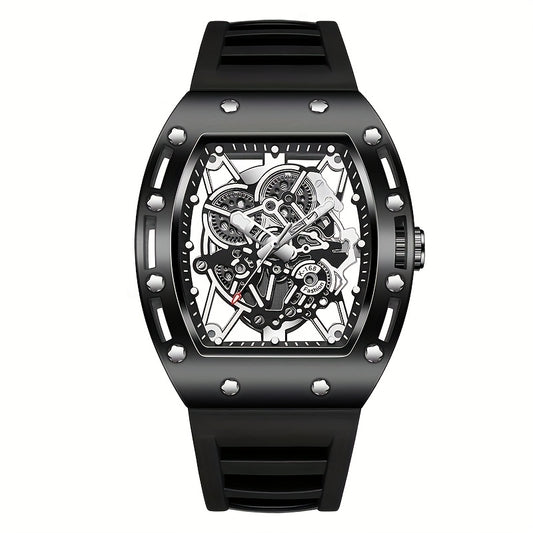 Men’s Richard Sports Watch  Quartz Movement | Barrel-Shaped Case | Red Accent Dial