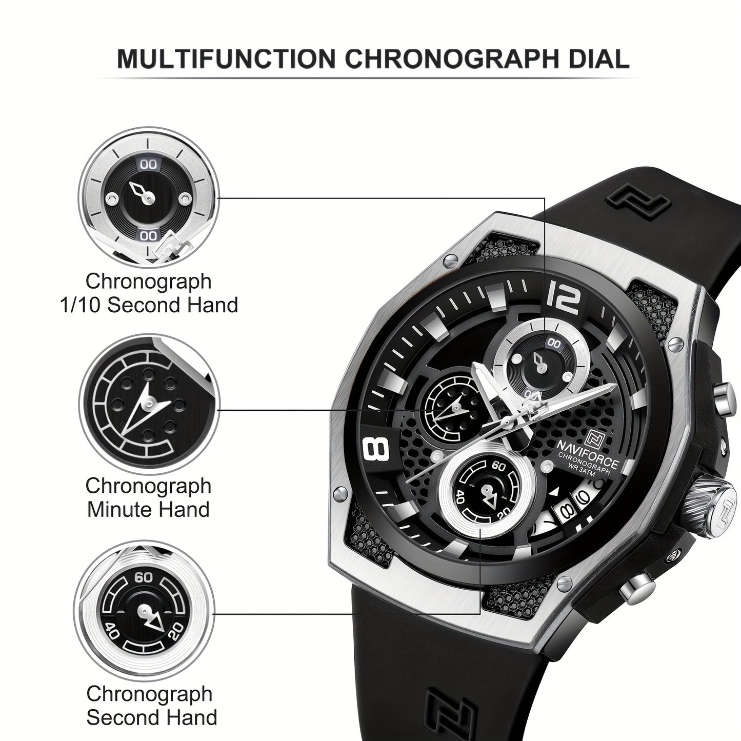 NAVIFORCE Men's Sports Watch - Luxury Quartz Chronograph with Date Display