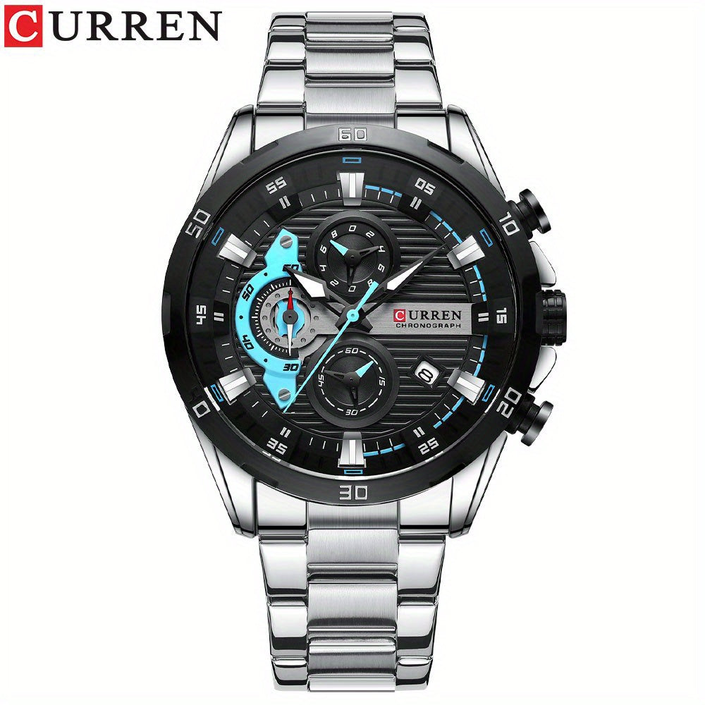 Men's Luxury Quartz Watch with Chronograph - 6-Hand Stainless Steel Business Casual Wristwatch