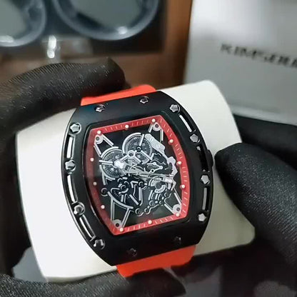 Men’s Richard Sports Watch  Quartz Movement | Barrel-Shaped Case | Red Accent Dial