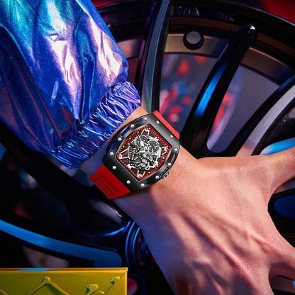 Men’s Richard Sports Watch  Quartz Movement | Barrel-Shaped Case | Red Accent Dial