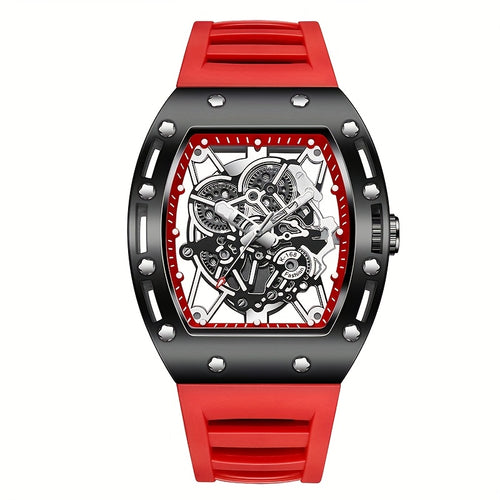 Men’s Richard Sports Watch  Quartz Movement | Barrel-Shaped Case | Red Accent Dial