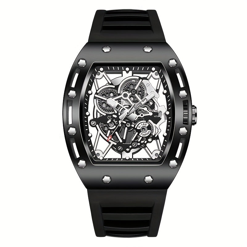 Men’s Richard Sports Watch  Quartz Movement | Barrel-Shaped Case | Red Accent Dial